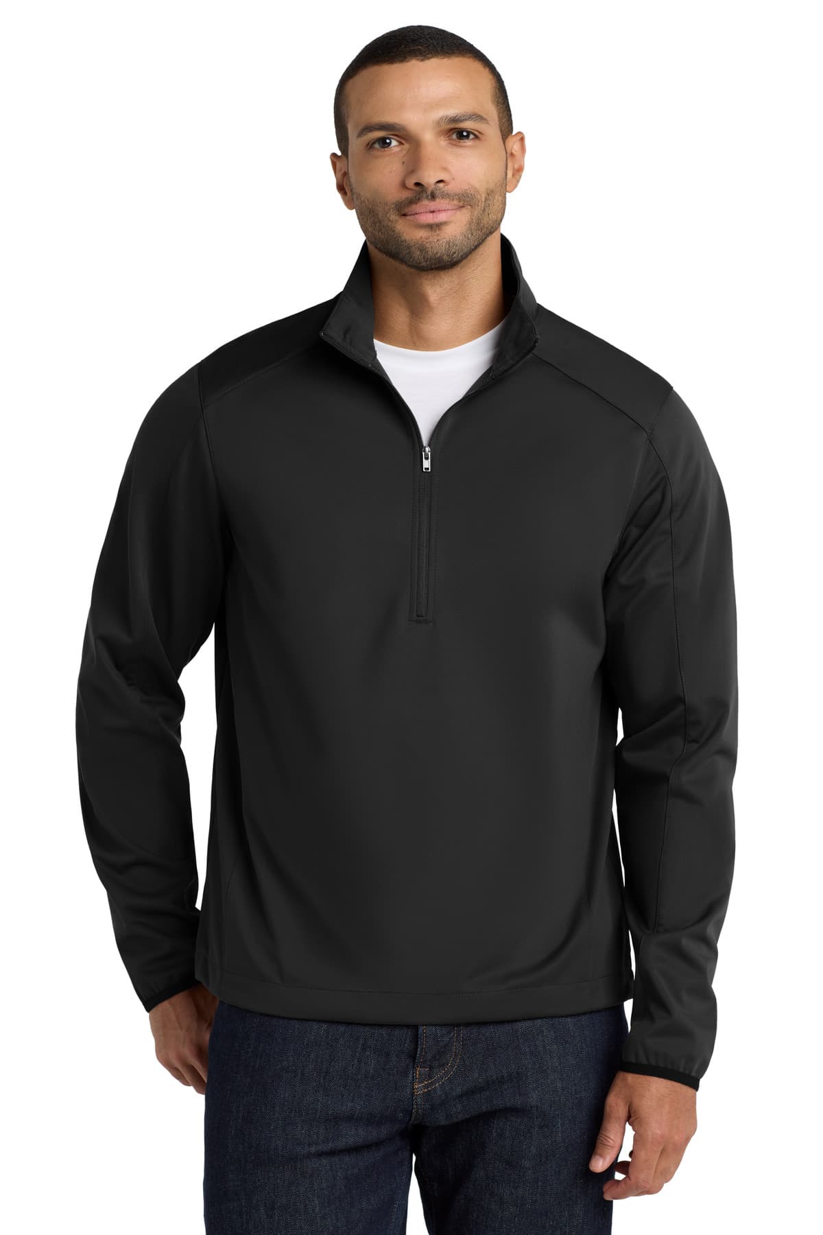 Port Authority Active 1/2-Zip Soft Shell Jacket. J716 Deep Black front