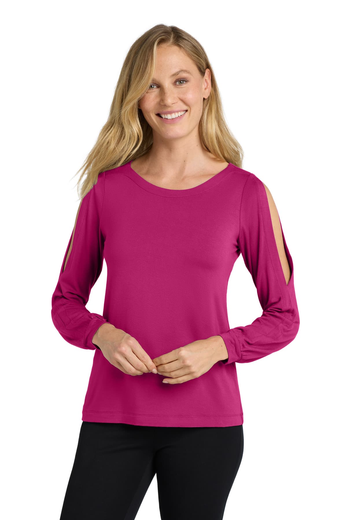 DISCONTINUED Port Authority Women's Luxe Knit Jewel Neck Top. LK5600 Wild Berry front
