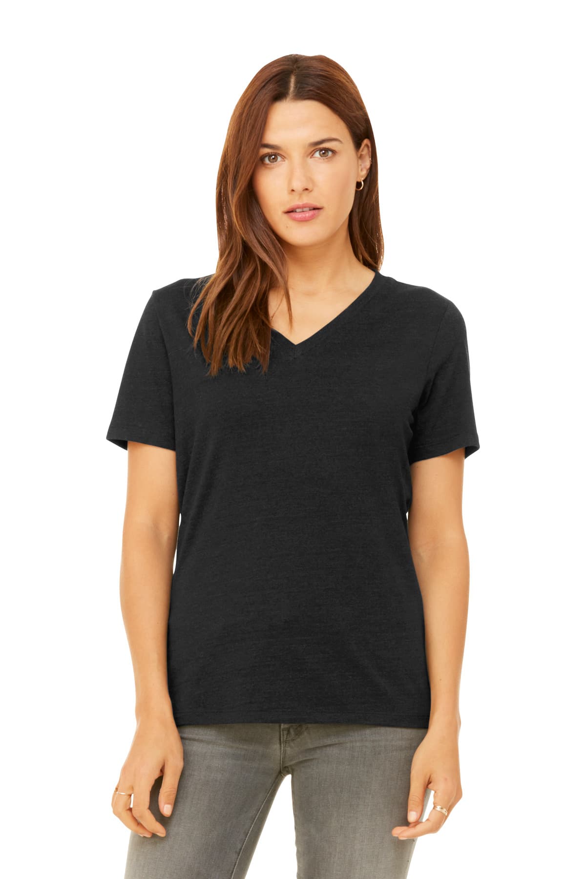 BELLA+CANVAS Women's Relaxed Heather CVC V-Neck Tee BC6405CVC Black Heather front