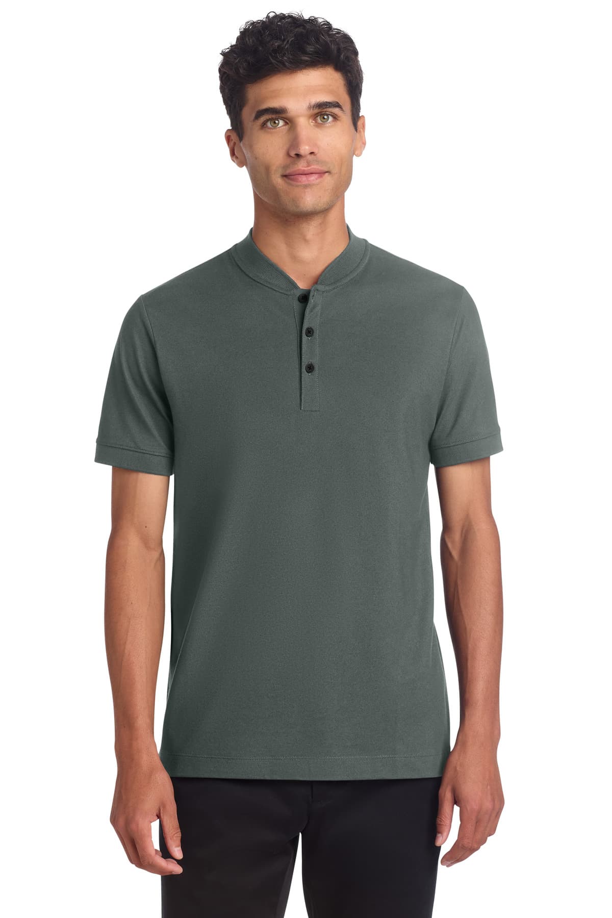 Mercer+Mettle Stretch Pique Henley MM1008 Anchor Grey front