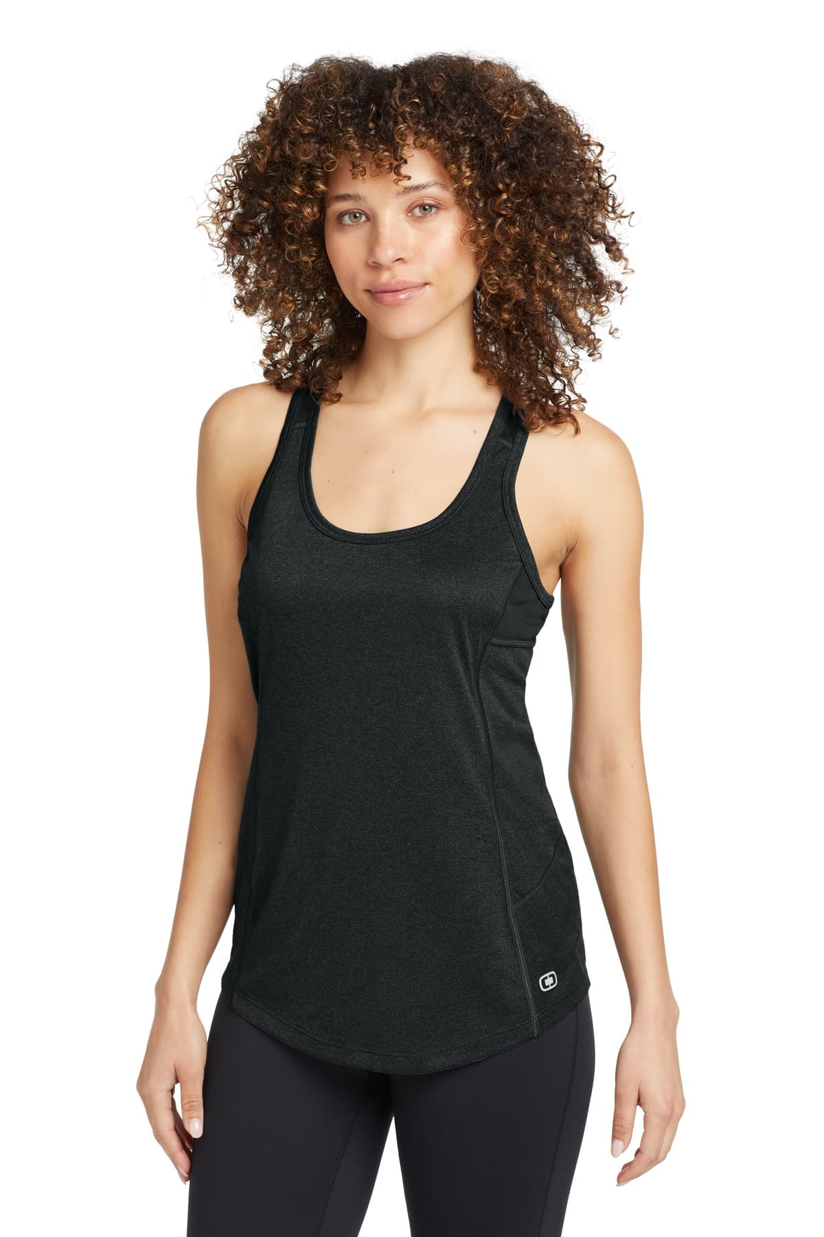 OGIO Women's Racerback Pulse Tank. LOE322 Blacktop front