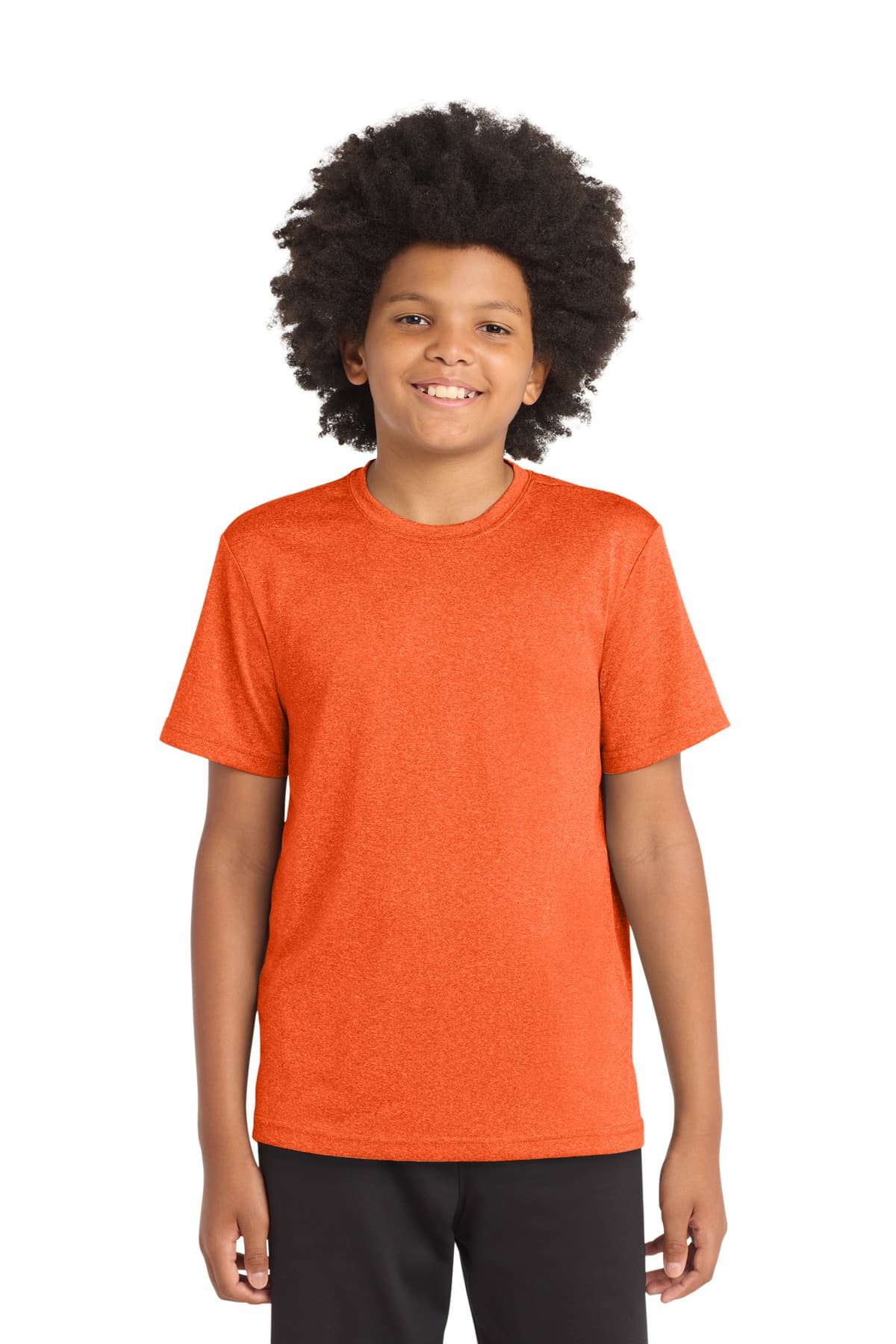 Sport-Tek Youth Heather Contender Tee. YST360 Deep Orange Heather front