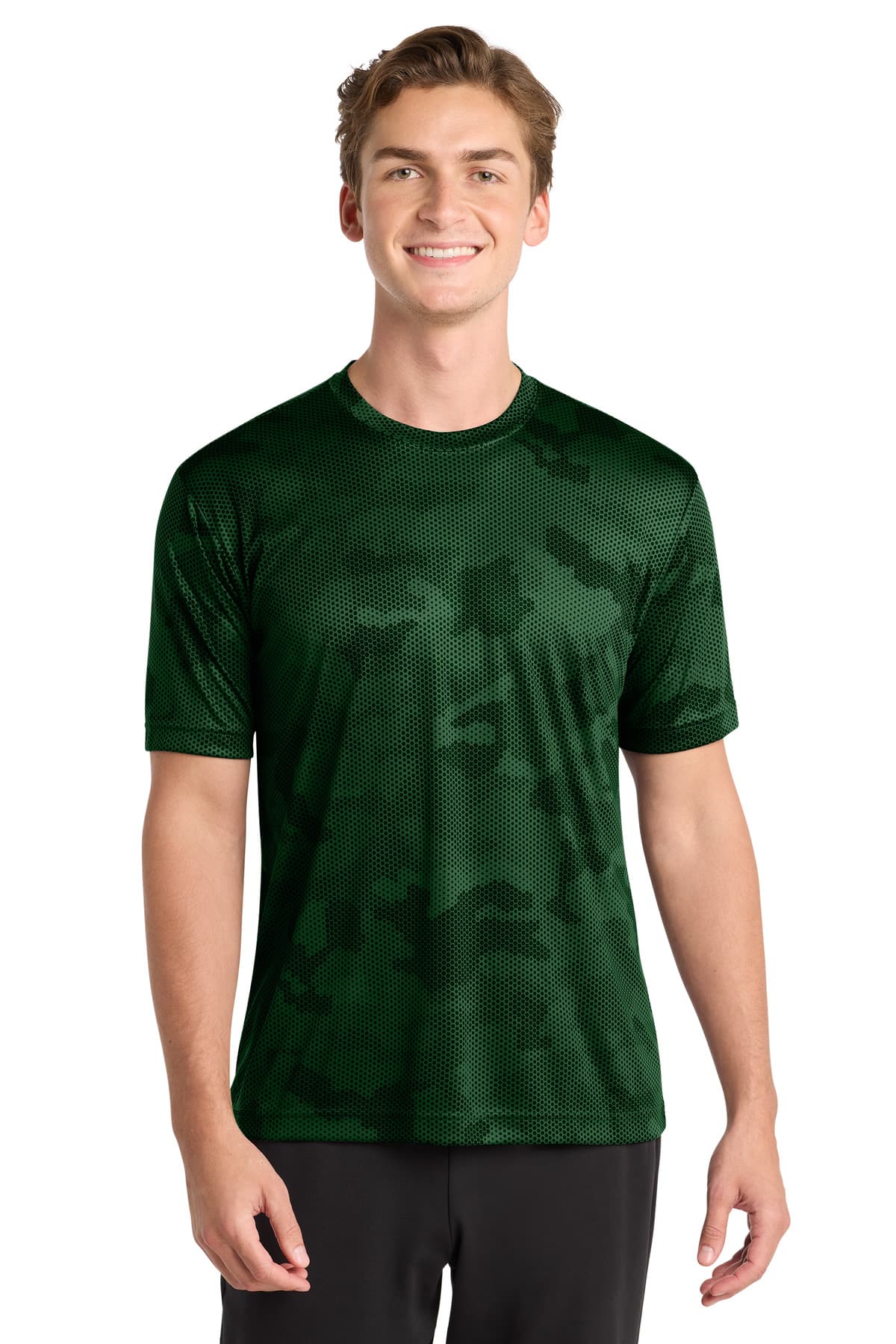 Sport-Tek CamoHex Tee. ST370 Forest Green front