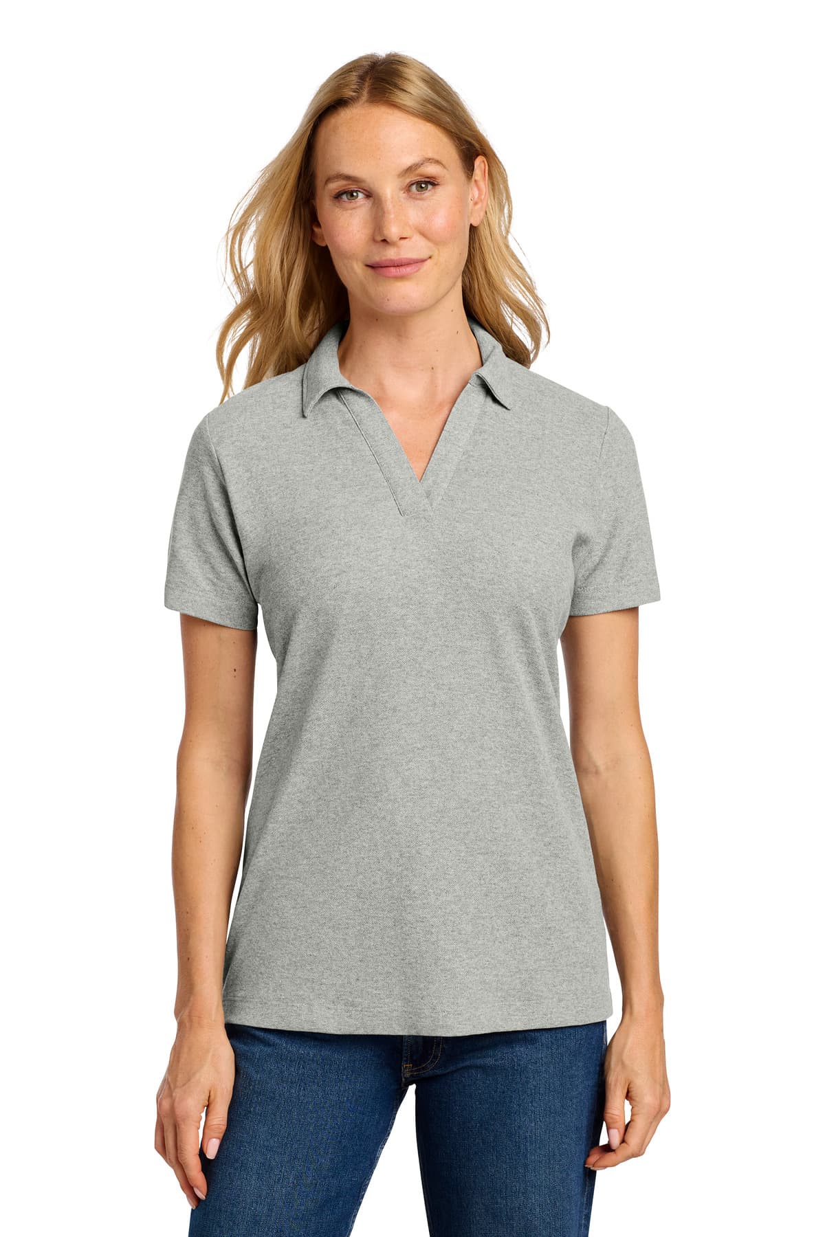 Port Authority Women's C-FREE Cotton Blend Pique Polo LK867 Deep Smoke Heather front