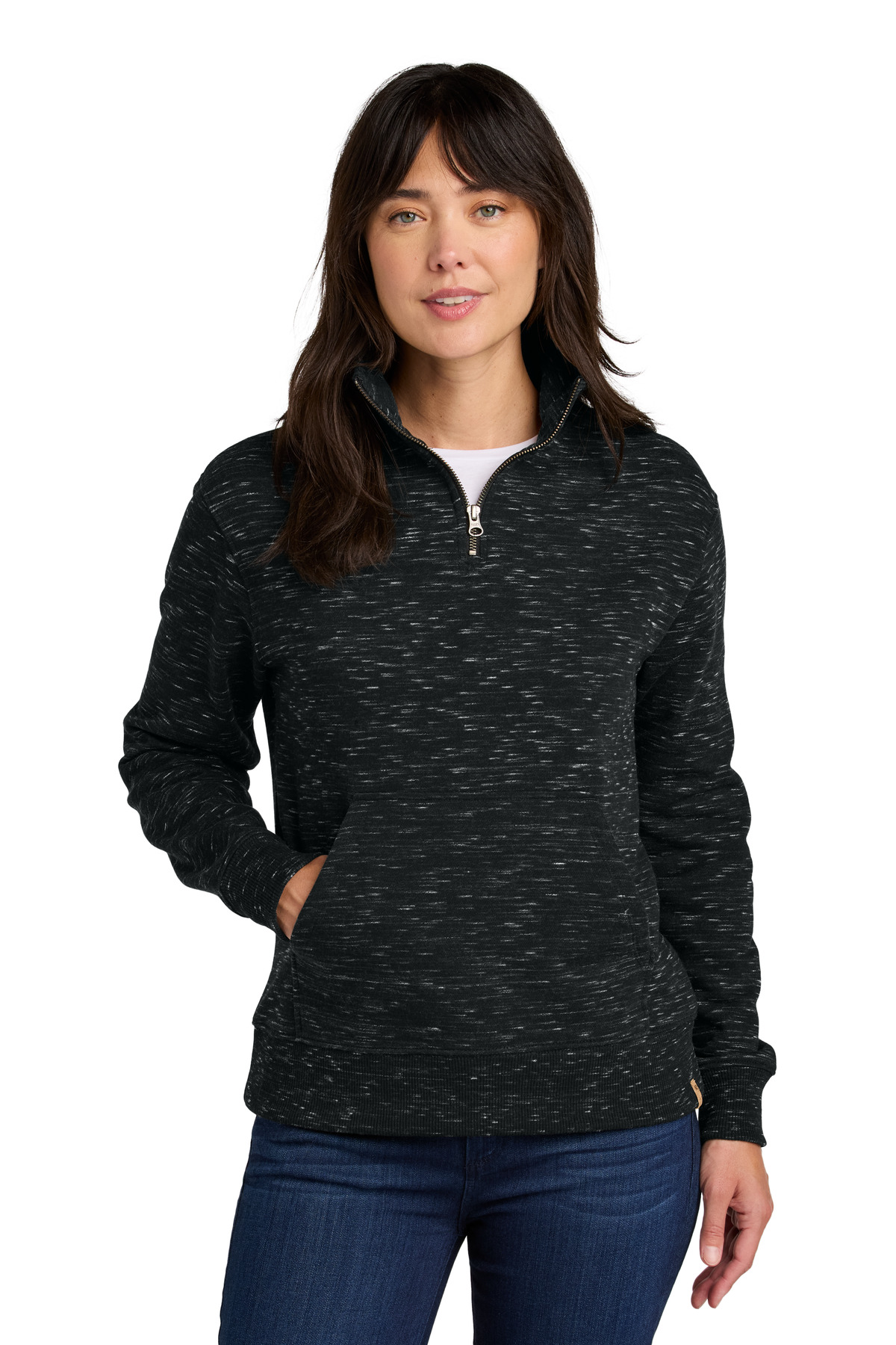 DISCONTINUED tentree Women's Space Dye Fleece 1/4-Zip TTCW6108 Meteorite Black Space Dye front