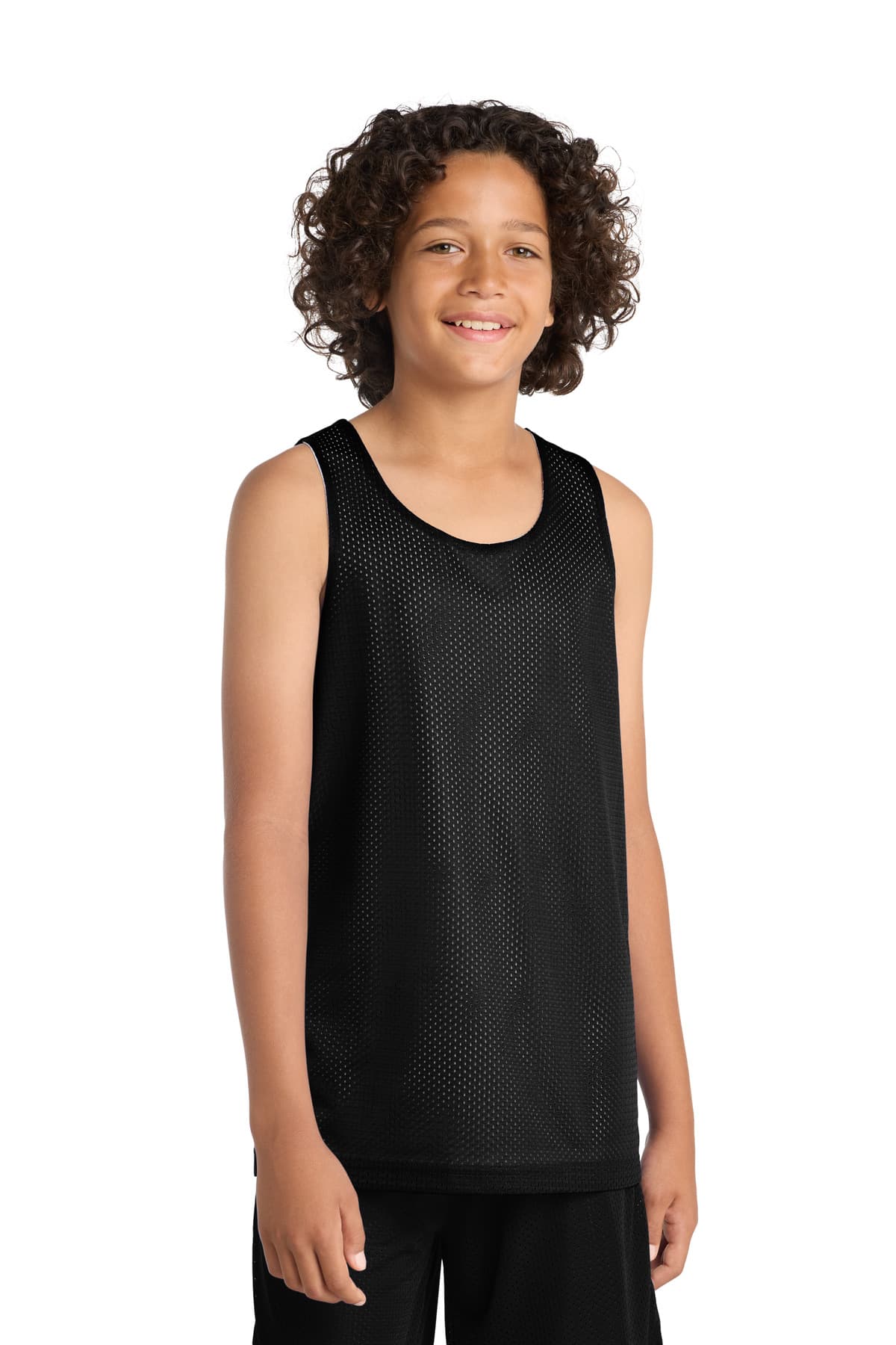 DISCONTINUED Sport-Tek Youth PosiCharge Classic Mesh Reversible Tank. YST500 Black/ White front