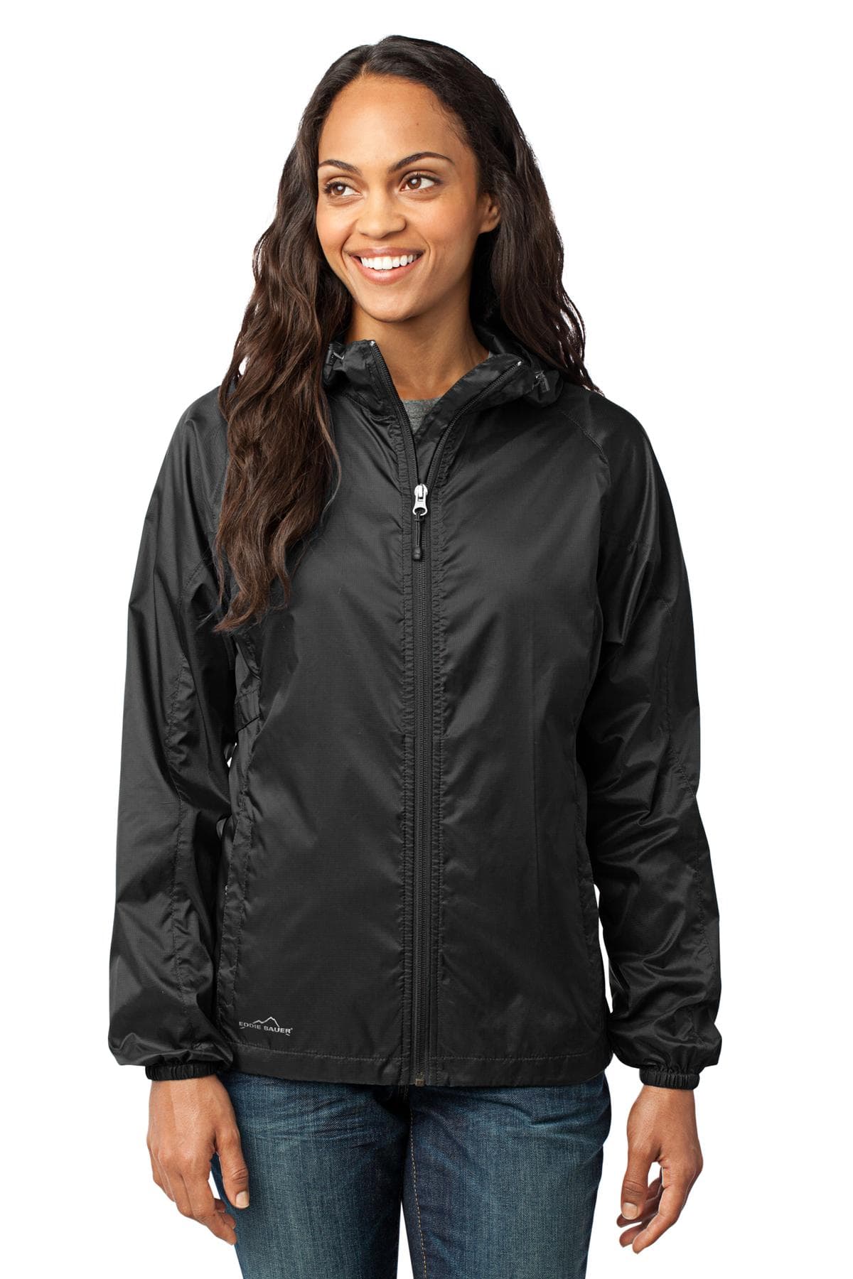 Eddie Bauer Women's Packable Wind Jacket. EB501 Black front