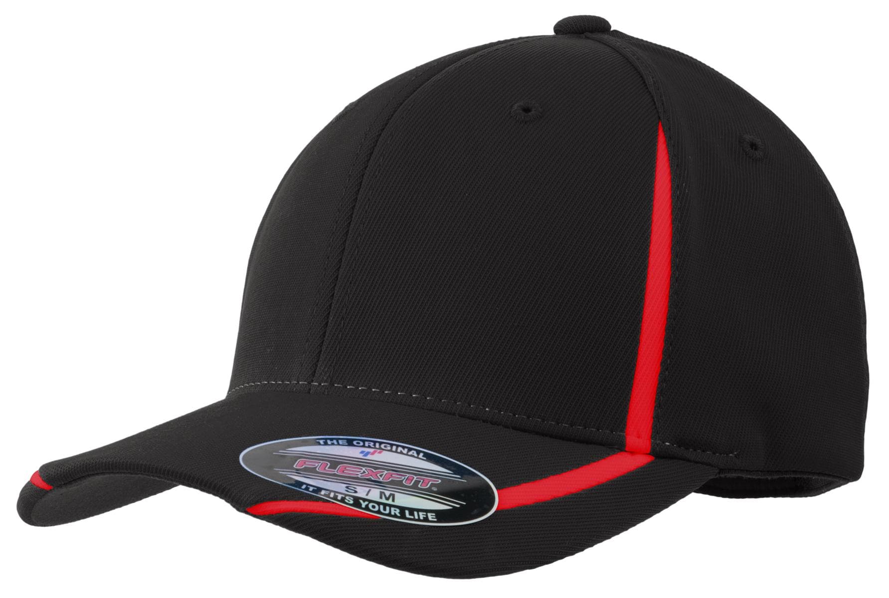 DISCONTINUED Sport-Tek Flexfit Performance Colorblock Cap. STC16 Black/ True Red front
