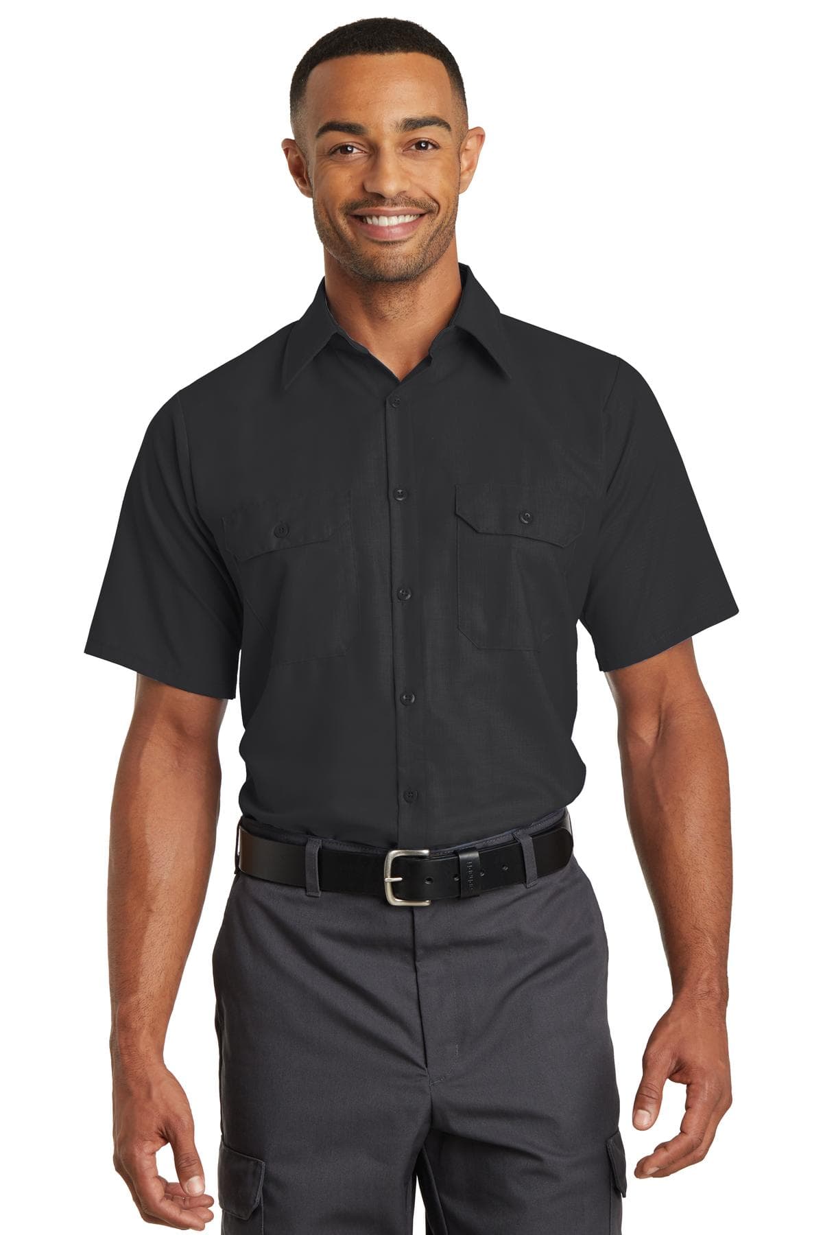 Red Kap Short Sleeve Solid Ripstop Shirt. SY60 Black front