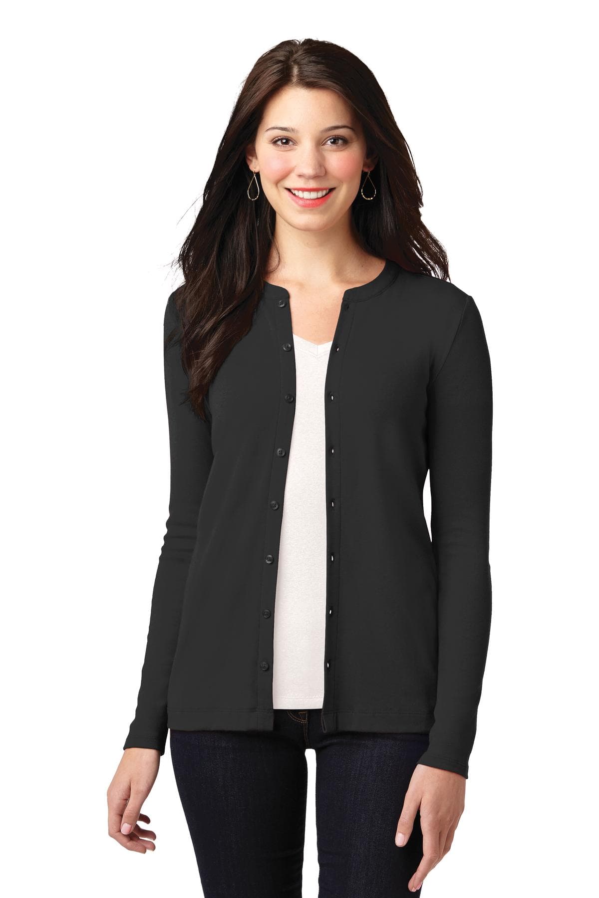 Port Authority Women's Concept Stretch Button-Front Cardigan. LM1008 Black front