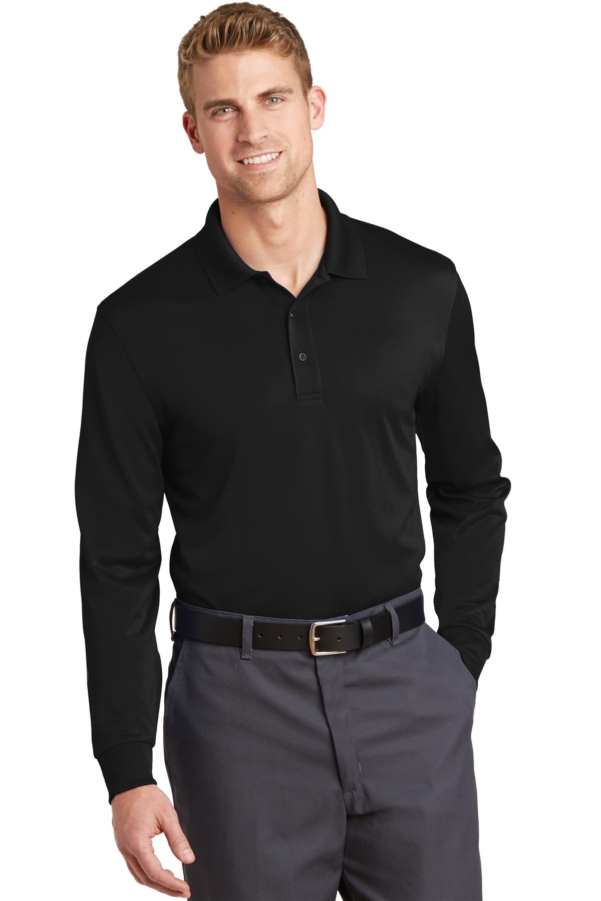 CornerStone Select Snag-Proof Long Sleeve Polo. CS412LS Black front