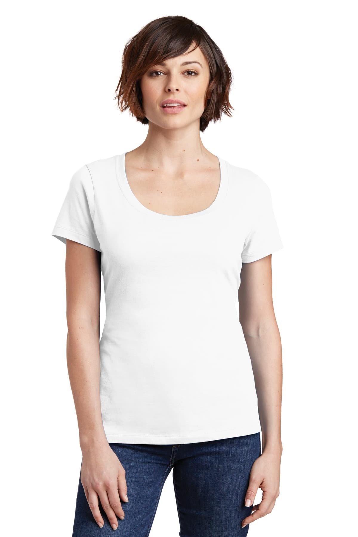 District Women's Perfect Weight Scoop Tee. DM106L Bright White front