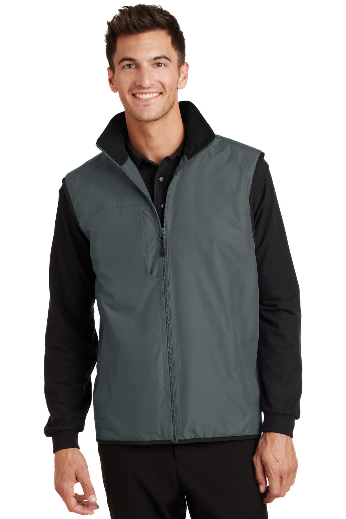 DISCONTINUED Port Authority Challenger Vest. J355 Steel Grey/ True Black front