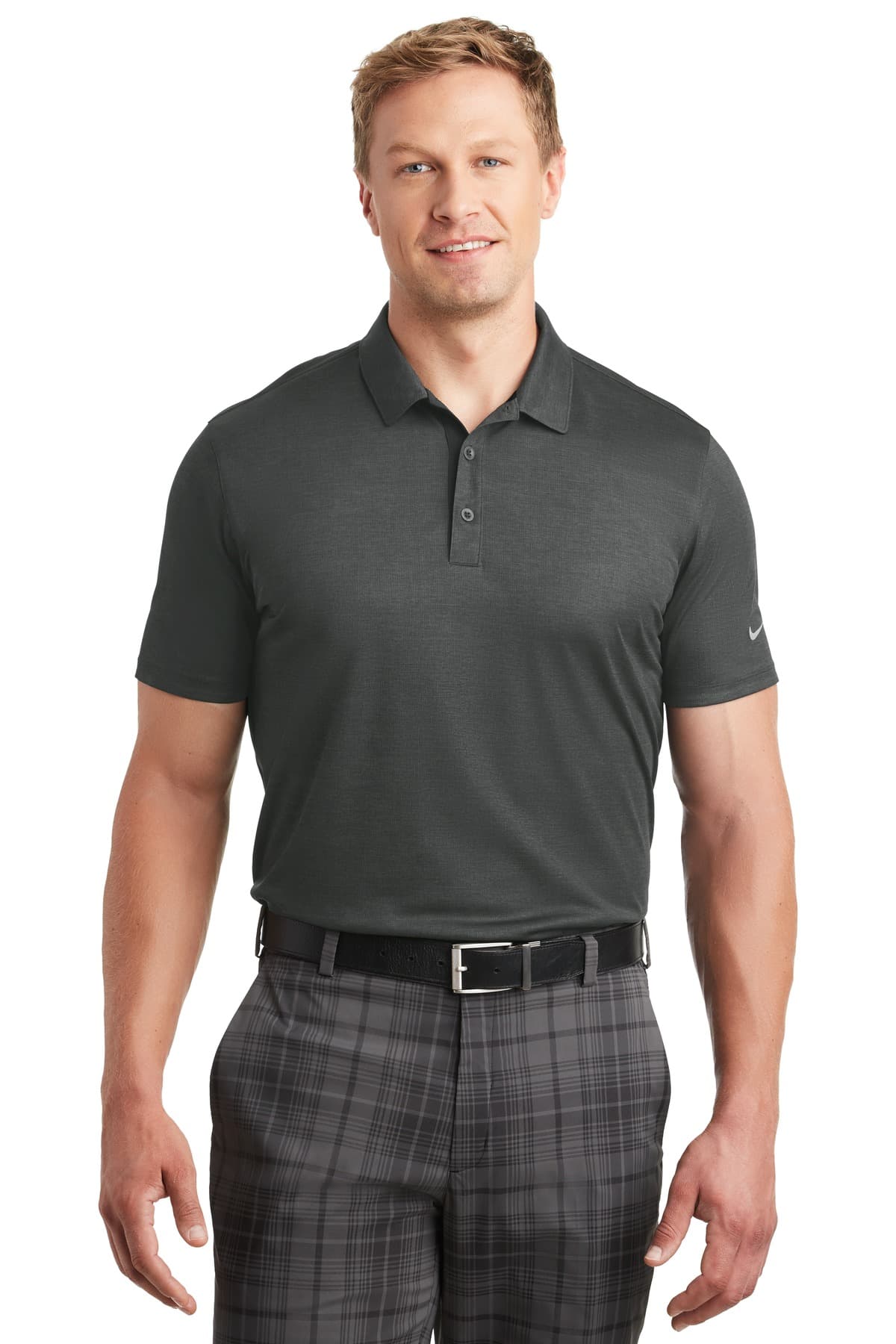 DISCONTINUED Nike Dri-FIT Crosshatch Polo. 838965 Anthracite/ Black front
