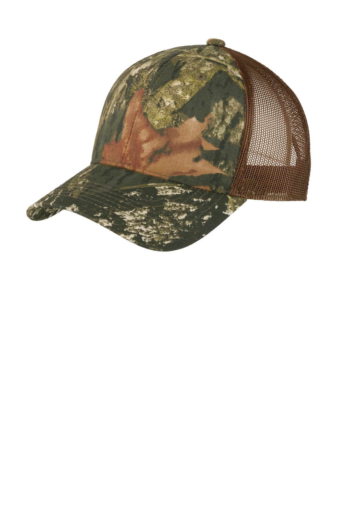 Port Authority Structured Camouflage Mesh Back Cap. C930 Mossy Oak New Break-Up/ Brown front