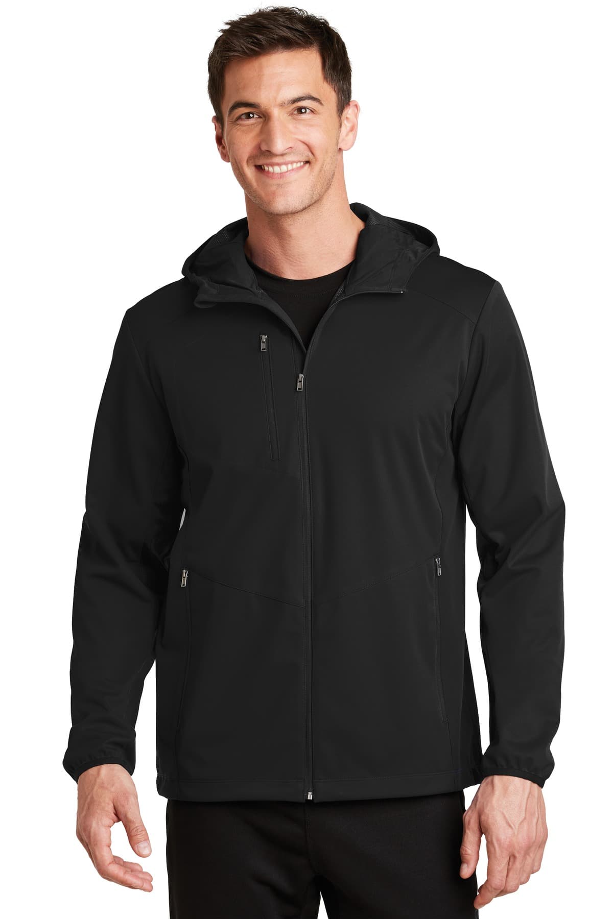 Port Authority Active Hooded Soft Shell Jacket. J719 Deep Black front