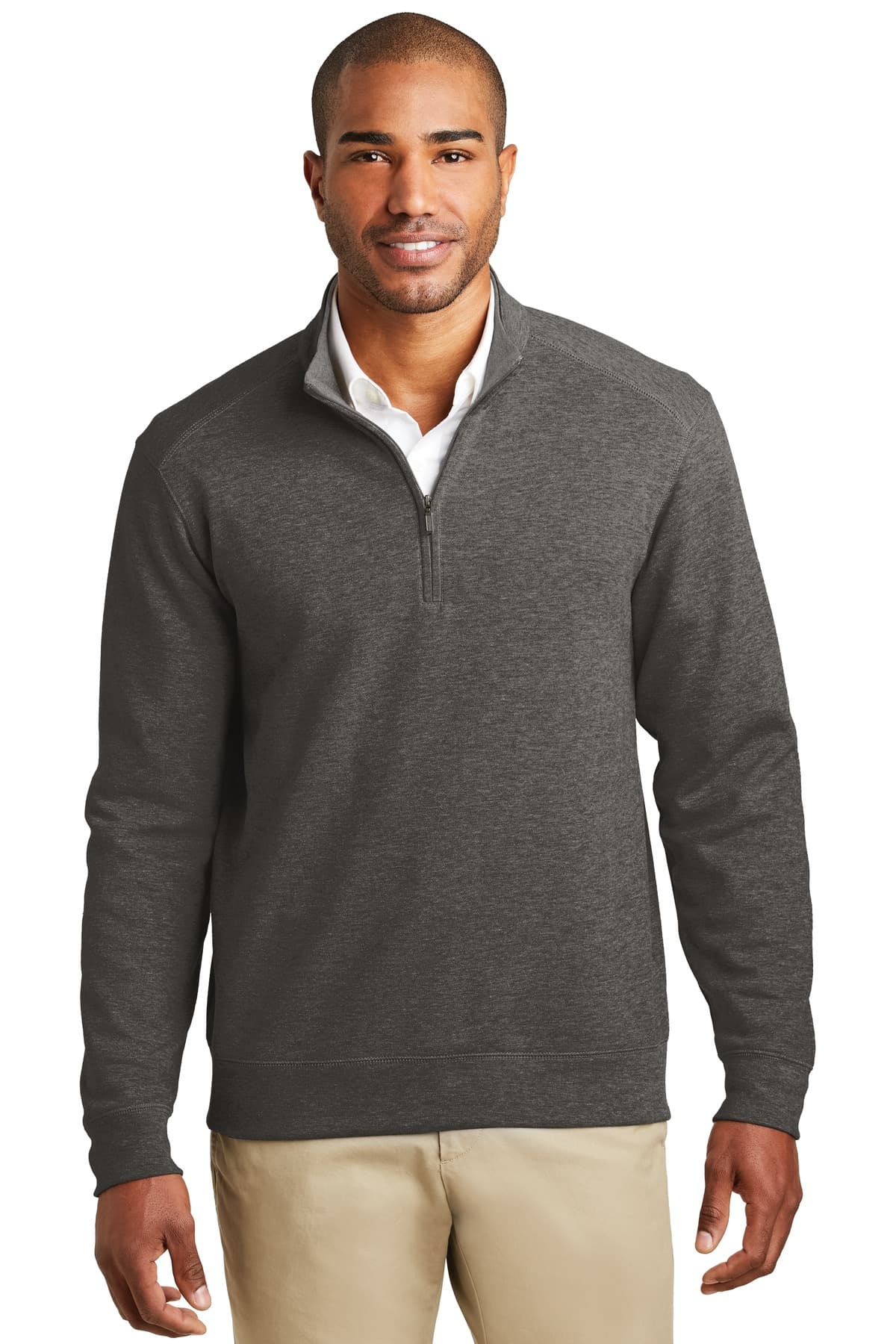 Port Authority Interlock 1/4-Zip. K807 Charcoal Heather/ Medium Heather Grey front