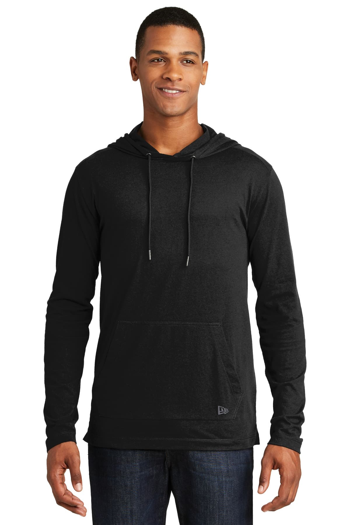 DISCONTINUED New Era Tri-Blend Performance Pullover Hoodie Tee. NEA131 Black Solid front