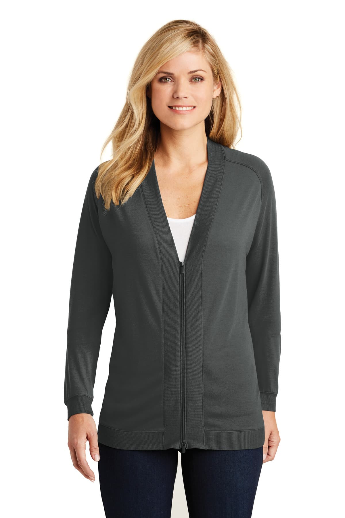 Port Authority Ladies Concept Bomber Cardigan. LK5431 Grey Smoke front