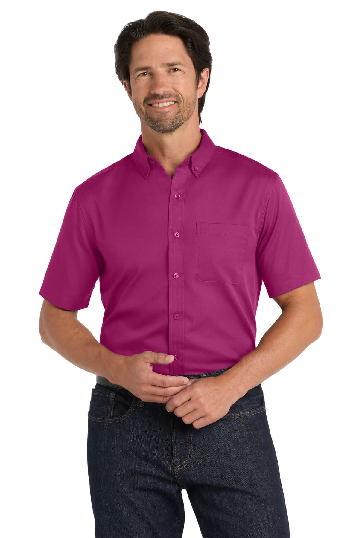 Port Authority Short Sleeve SuperPro React Twill Shirt. W809 Wild Berry front