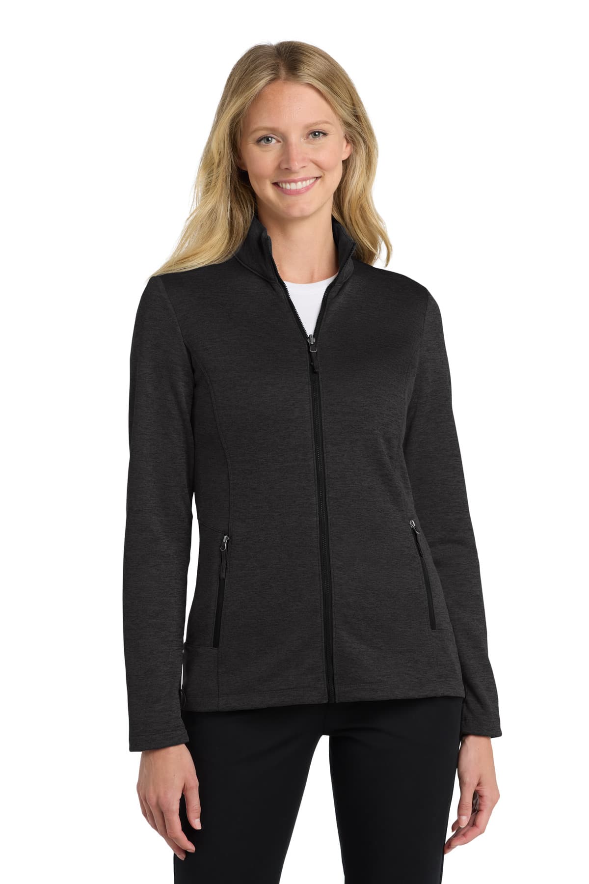 Port Authority Women's Collective Striated Fleece Jacket. L905 Deep Black Heather front