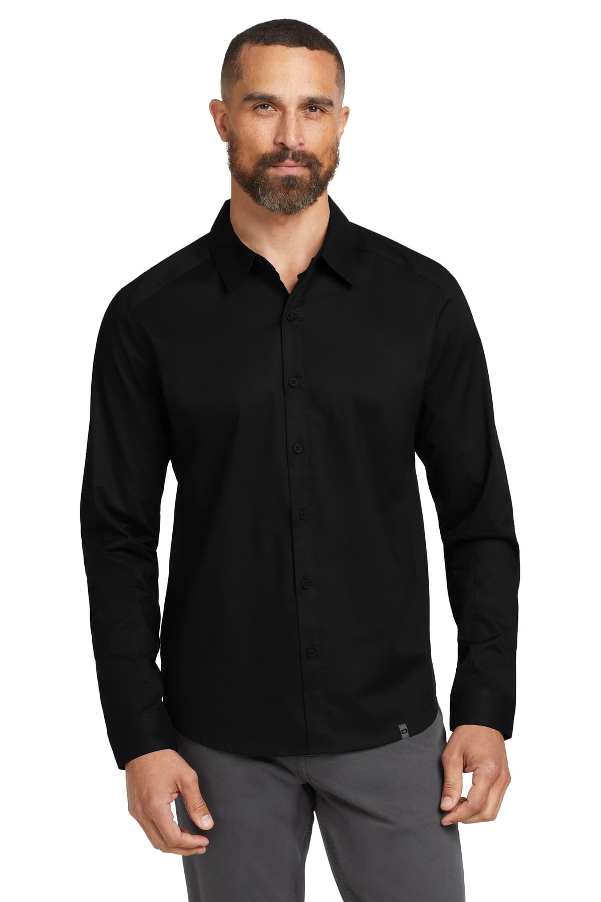 OGIO Commuter Woven Shirt. OG1002 Blacktop front