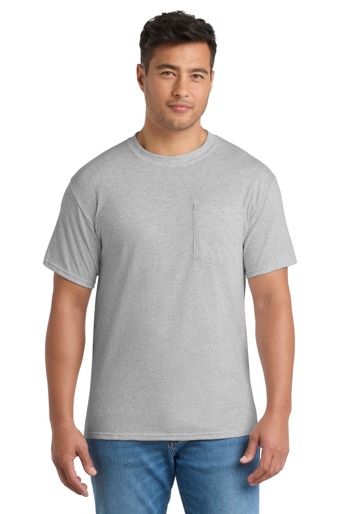 Port & Co Core Blend Pocket Tee. PC55P Ash front