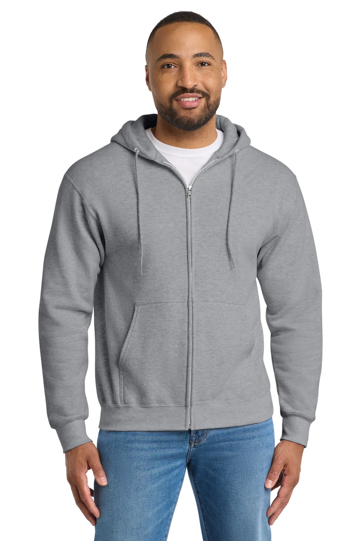 Port & Co Essential Fleece Full-Zip Hooded Sweatshirt. PC90ZH Athletic Heather front