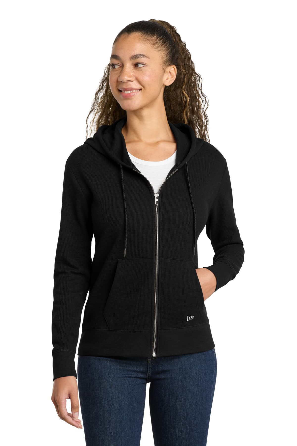 New Era Women's Thermal Full-Zip Hoodie LNEA141 Black front