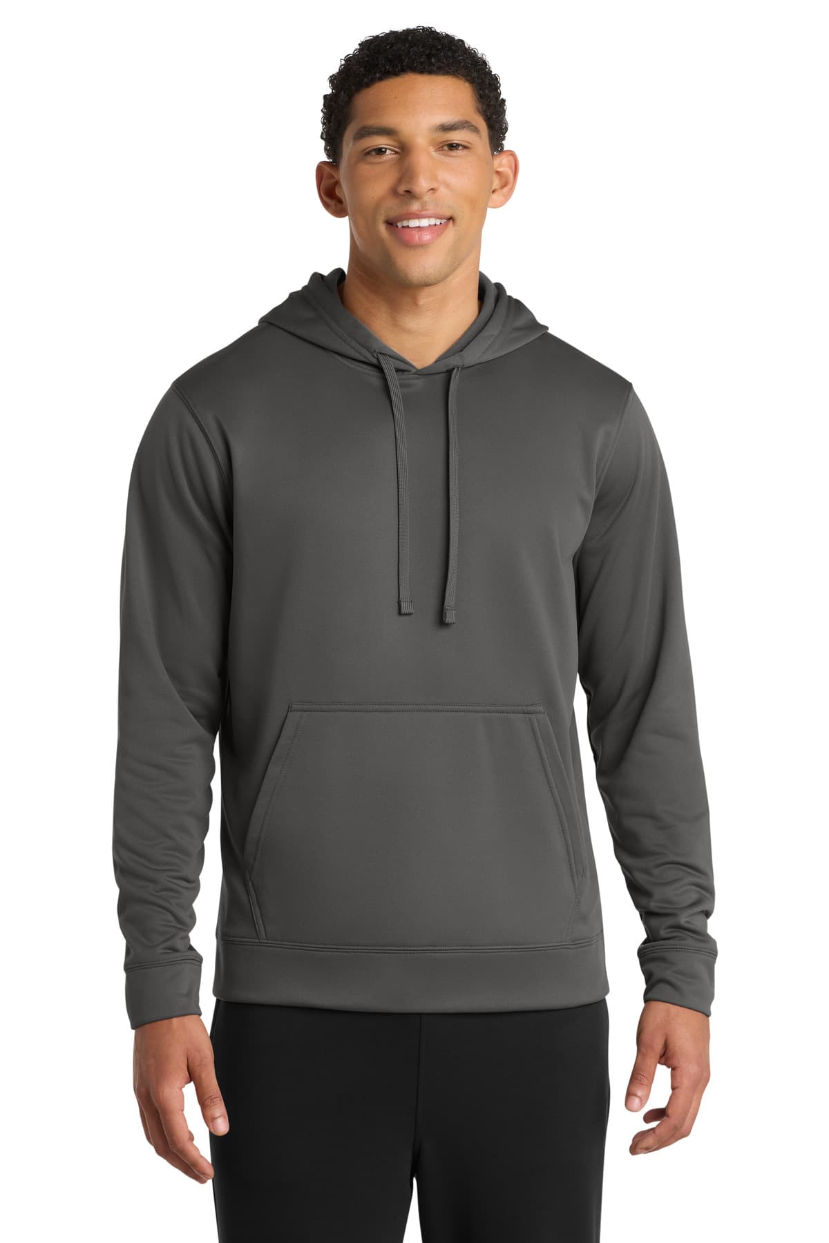 Port & Co Performance Fleece Pullover Hooded Sweatshirt. PC590H Charcoal front