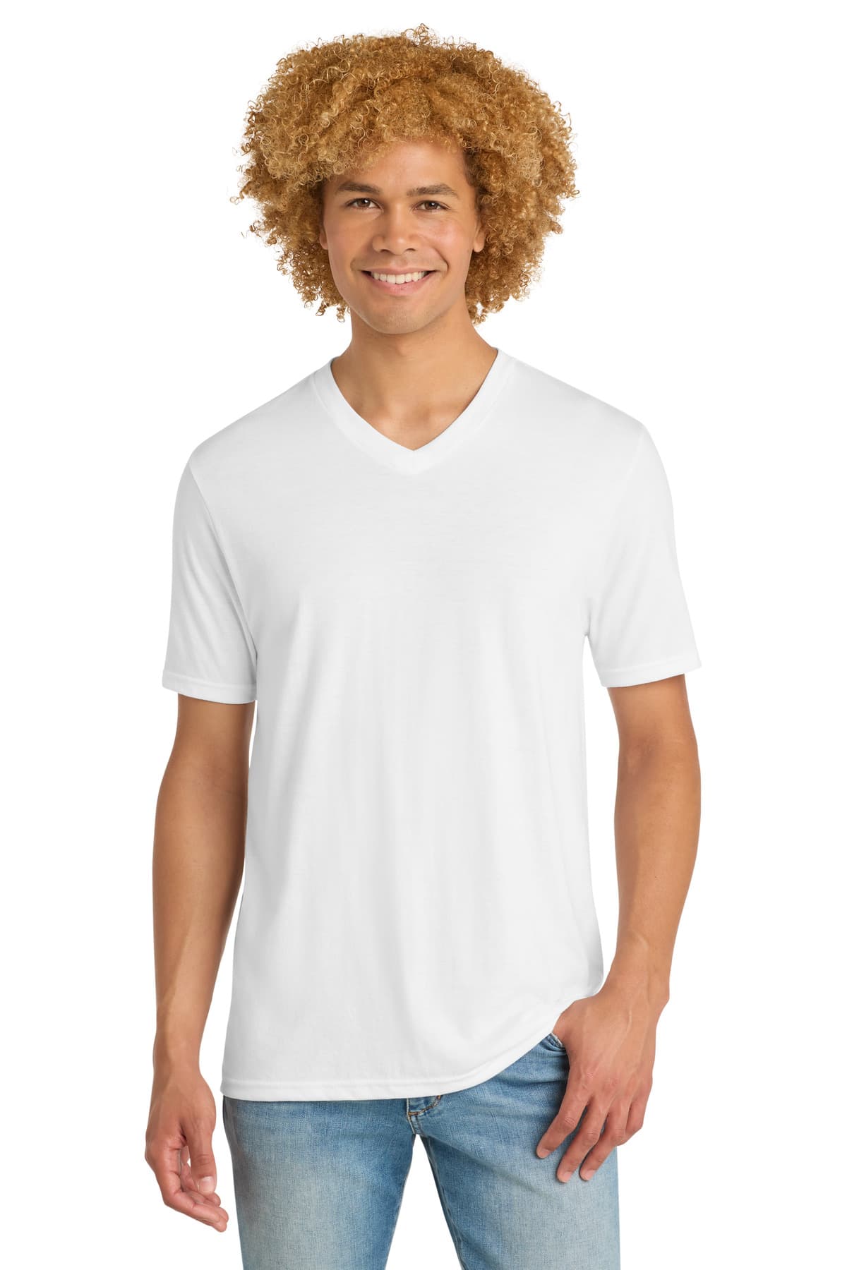 District Perfect Tri V-Neck Tee. DT1350 White front