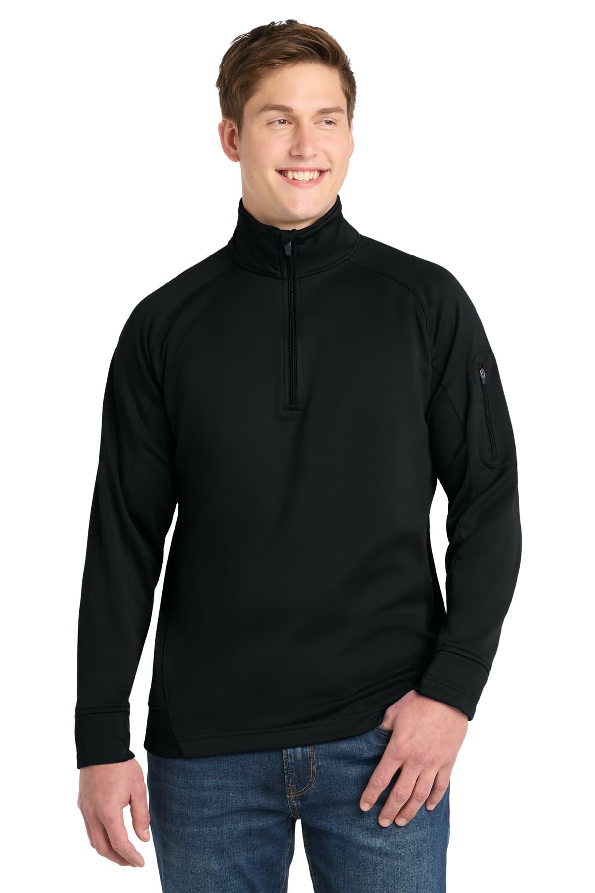 Sport-Tek Tech Fleece 1/4-Zip Pullover. F247 Black front