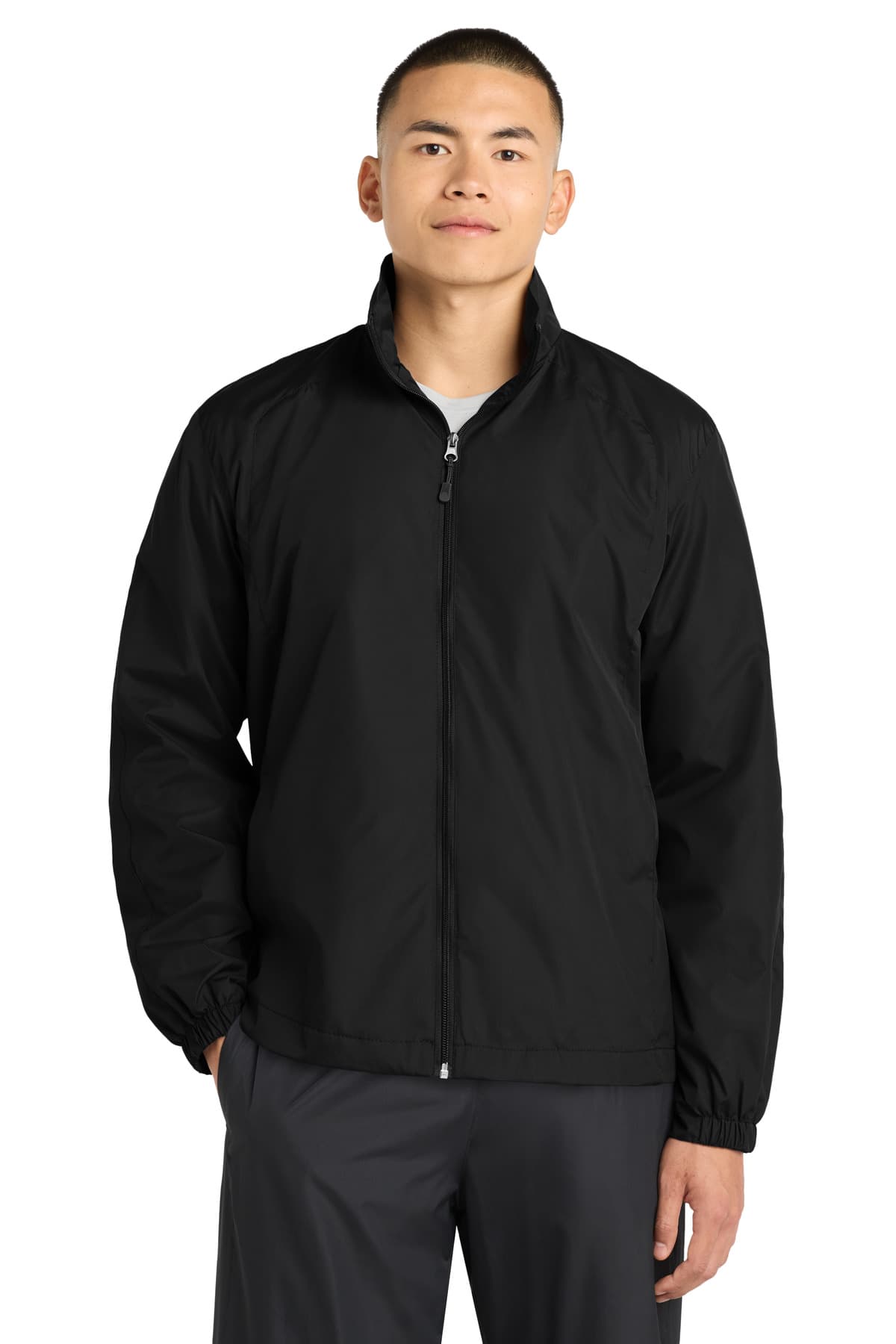 Sport-Tek Full-Zip Wind Jacket. JST70 Black front