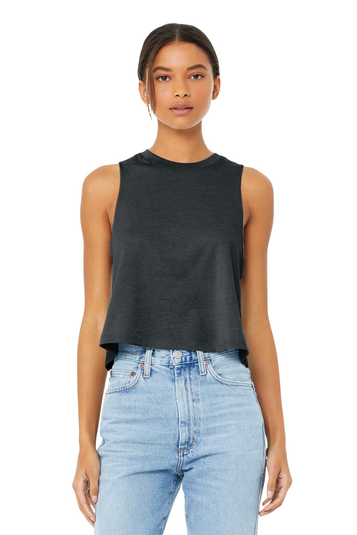 BELLA+CANVAS Women's Racerback Cropped Tank. BC6682 Dark Grey Heather front