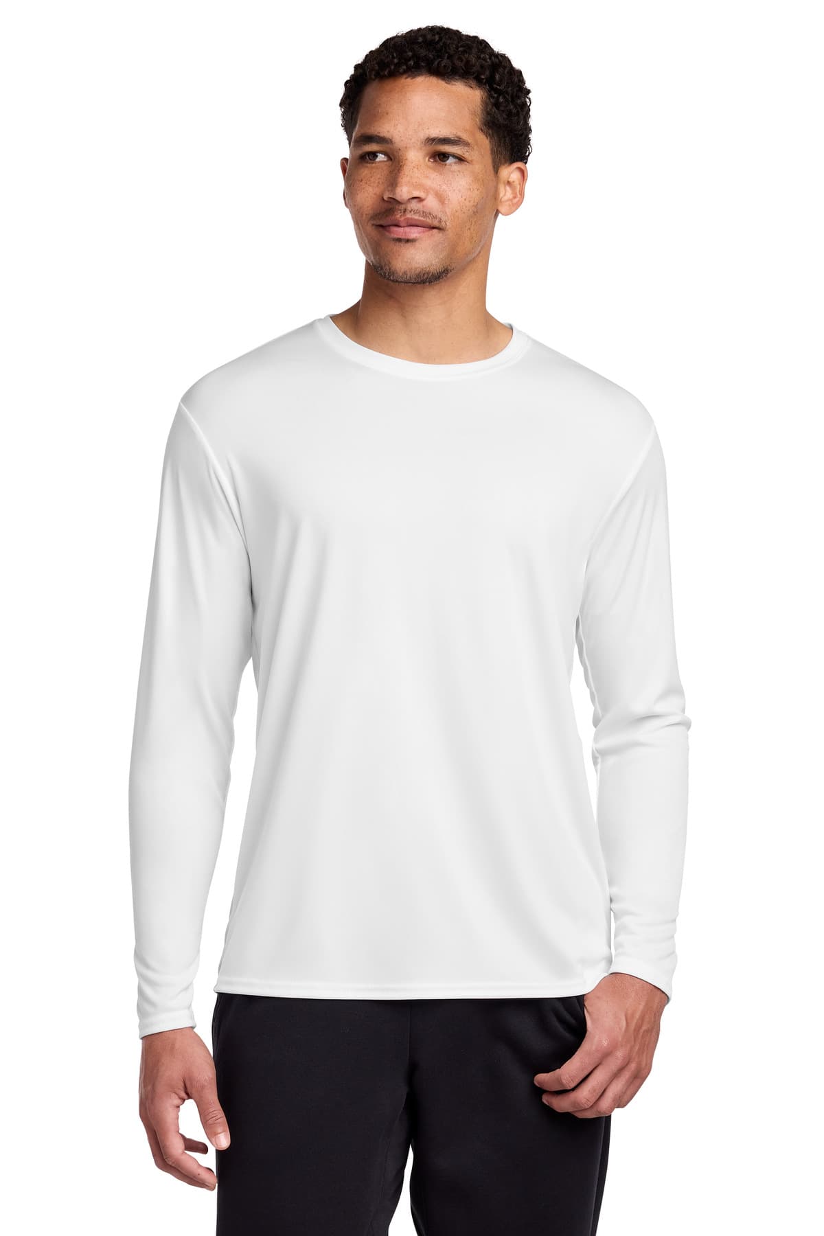 Port & Co Long Sleeve Performance Tee. PC380LS White front