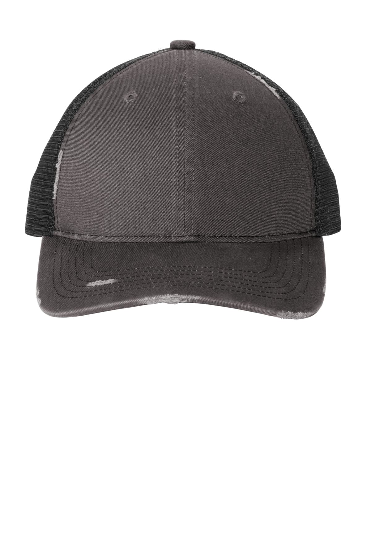 Port Authority Distressed Mesh Back Cap C600 Grey Steel/ Black front
