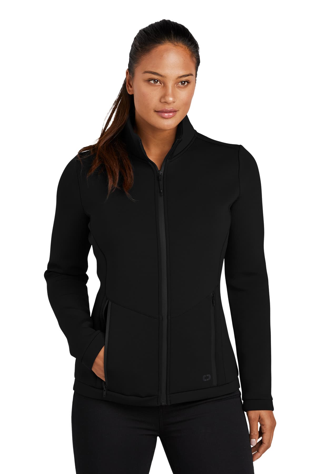 DISCONTINUED OGIO Ladies Axis Bonded Jacket. LOG724 Blacktop front
