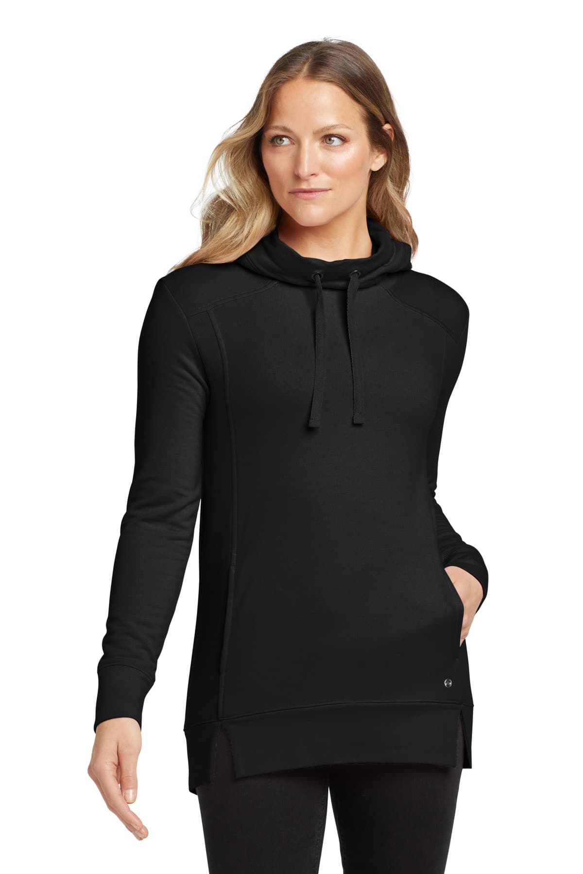 OGIO Women's Luuma Pullover Fleece Hoodie. LOG810 Blacktop front