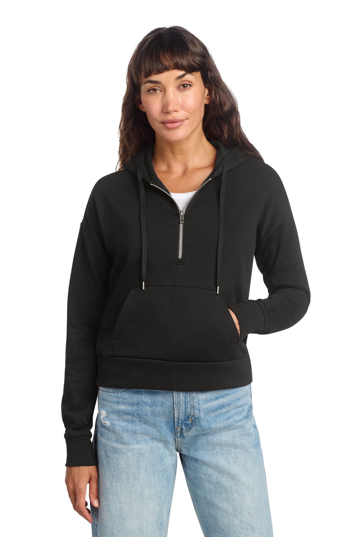 District Women's Perfect Tri Fleece 1/2-Zip Pullover DT1311 Black front