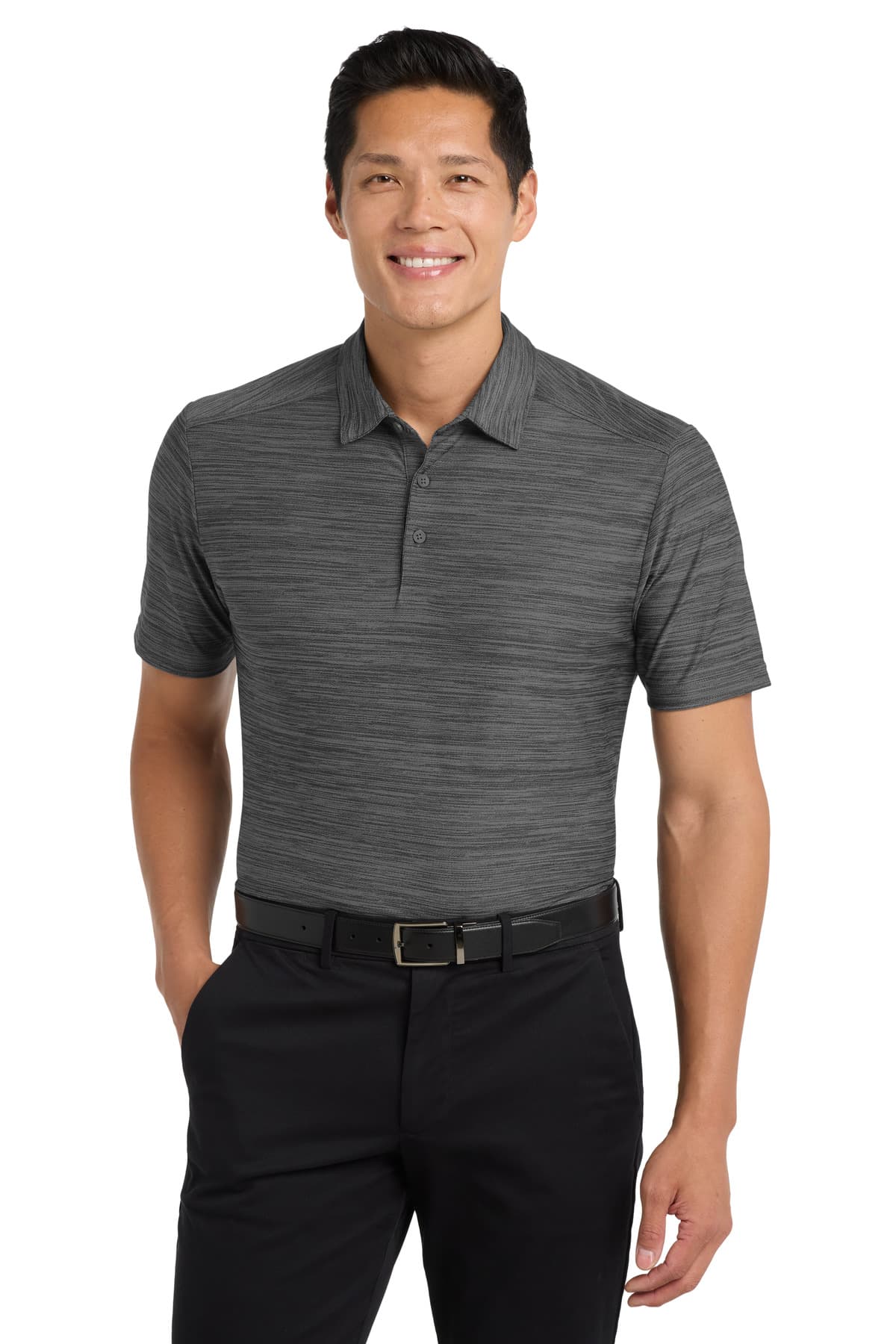 DISCONTINUED Port Authority Stretch Heather Polo K583 Black/ Thunder Grey front