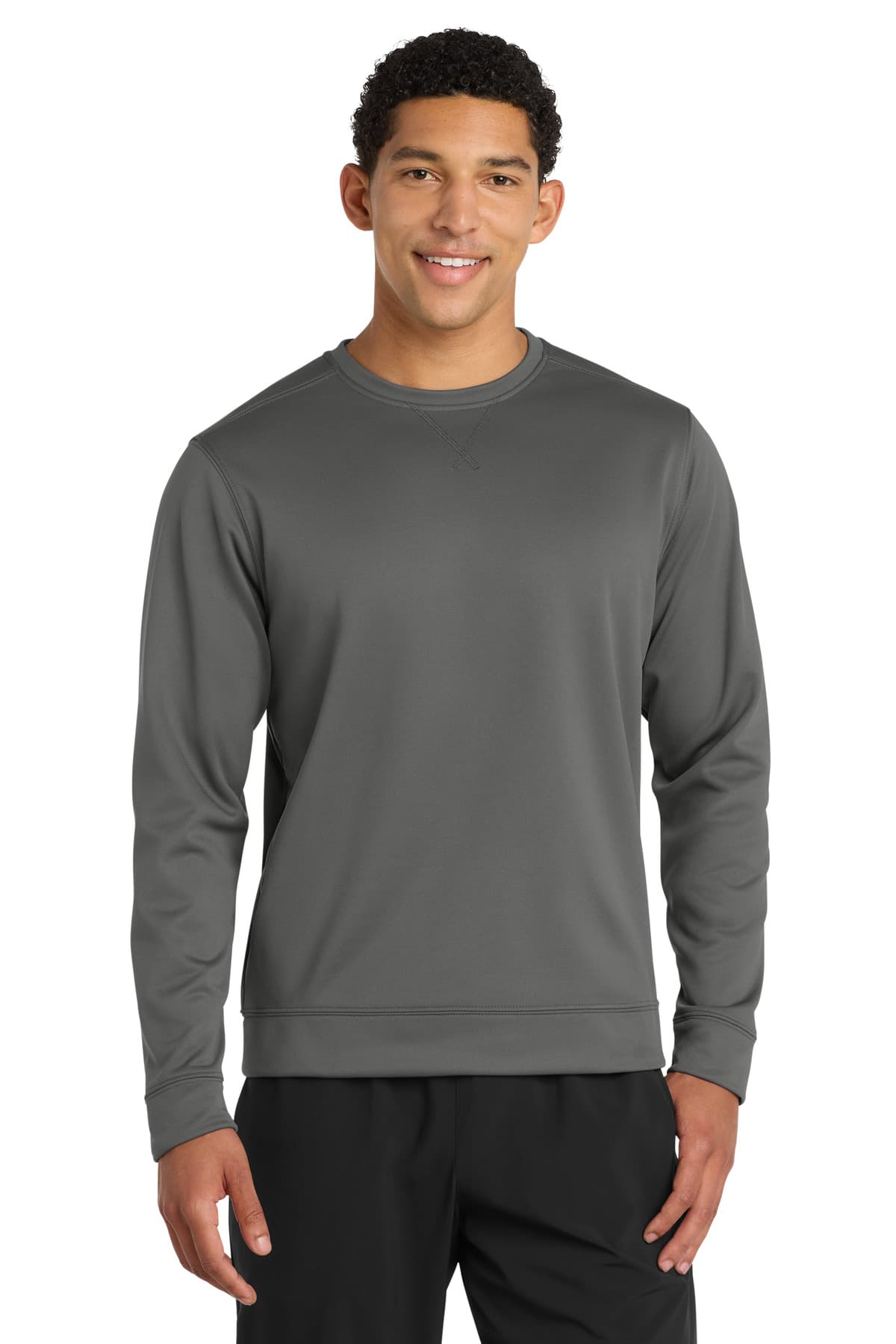 Port & Co Performance Fleece Crewneck Sweatshirt. PC590 Charcoal front