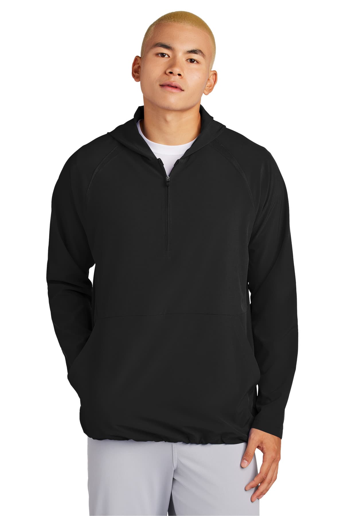 Sport-Tek Repeat 1/2-Zip Long Sleeve Hooded Jacket JST488 Black front