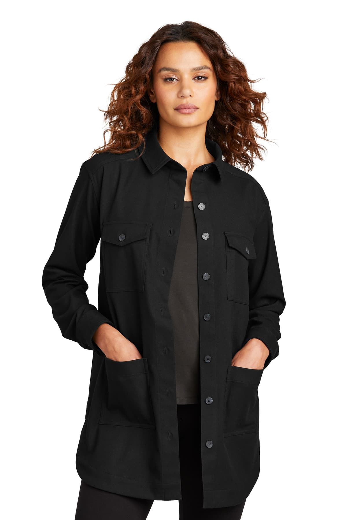 Mercer+Mettle Women's Long Sleeve Twill Overshirt MM2021 Deep Black front