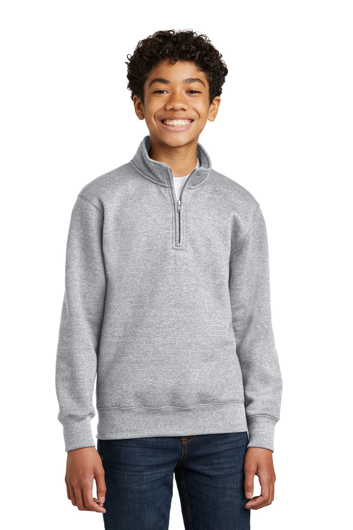 Port & Co Youth Core Fleece 1/4-Zip Pullover Sweatshirt PC78YQ Athletic Heather front