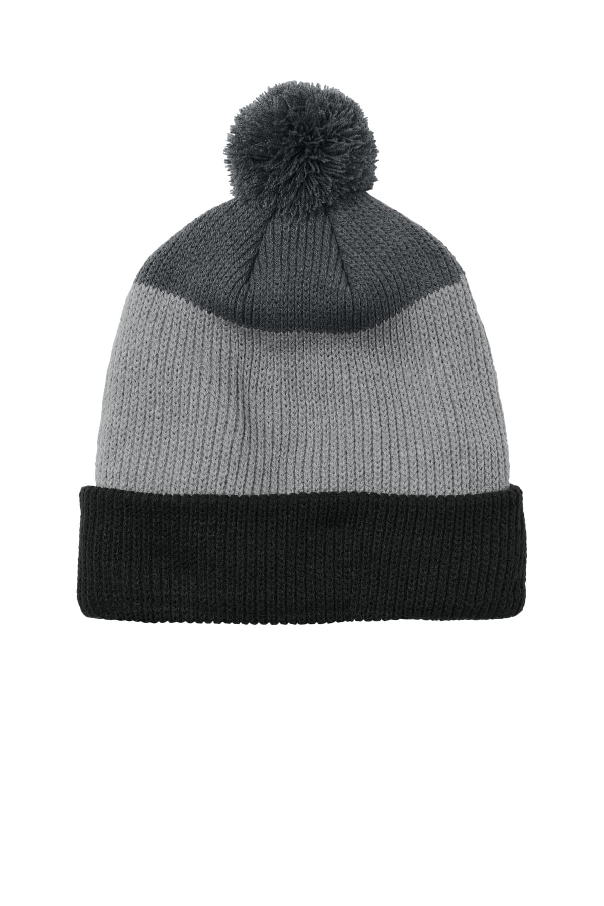 Port Authority Cozy Striped Pom Beanie C979 Deep Black/ Gusty Grey/ Storm Grey front