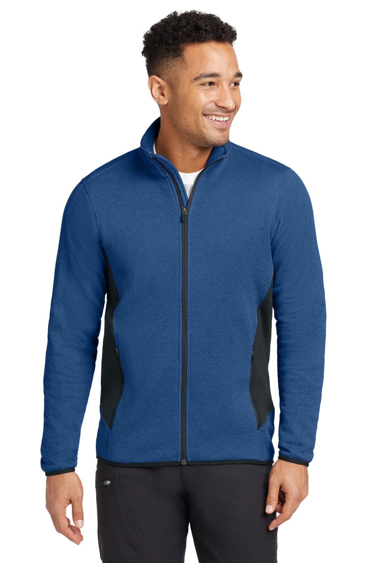 DISCONTINUED Eddie Bauer Full-Zip Heather Stretch Fleece Jacket. EB238 Blue Heather front