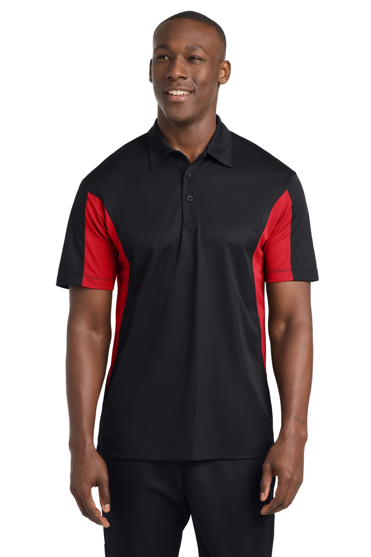 Sport-Tek Side Blocked Micropique Sport-Wick Polo. ST655 Black/ True Red front