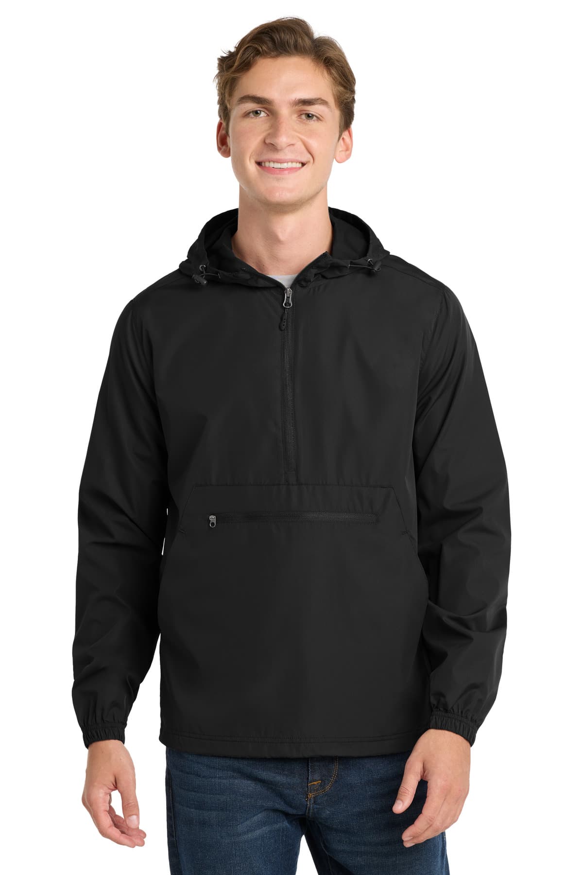 Sport-Tek Packable Anorak. JST66 Black front