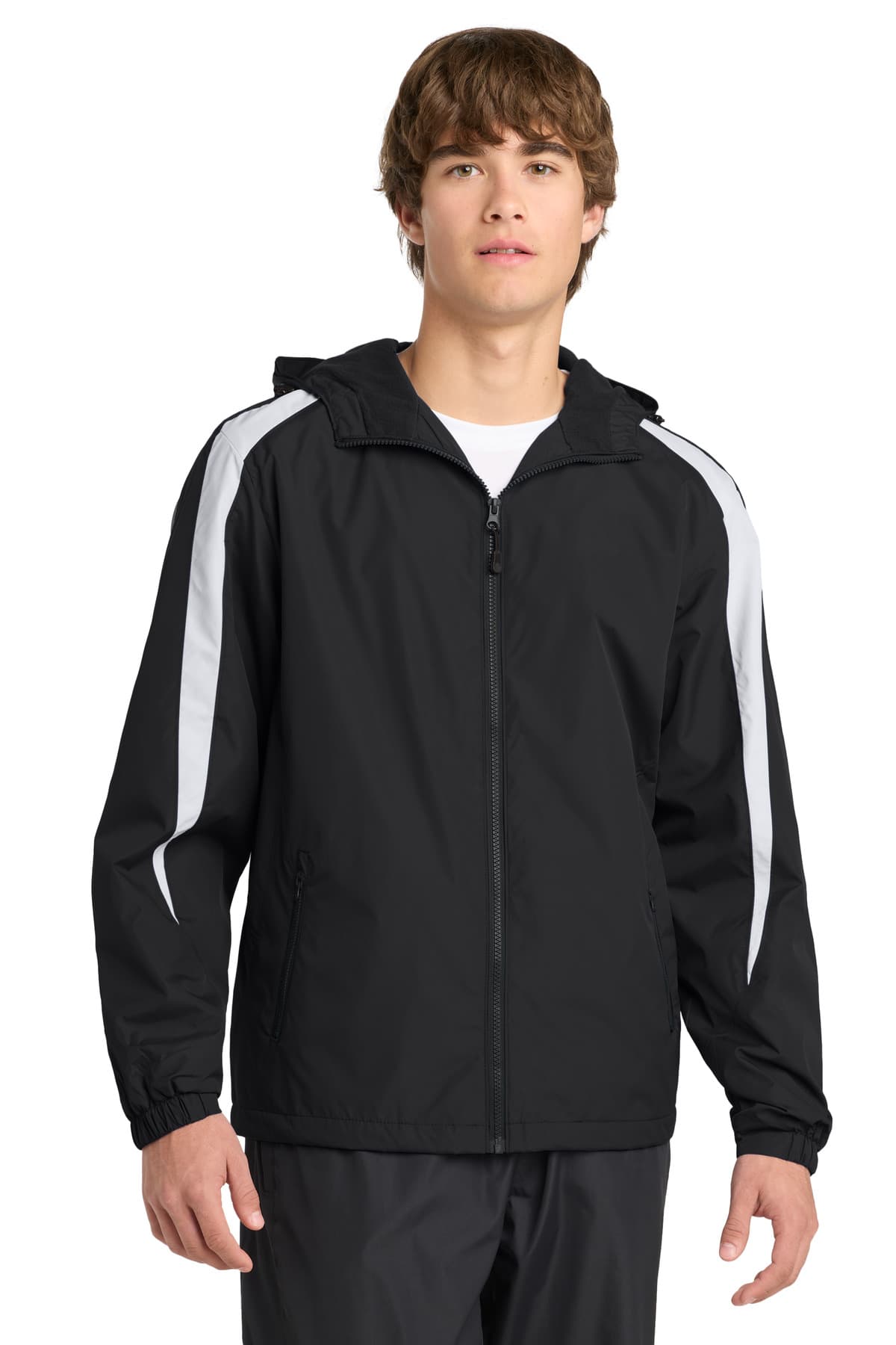 Sport-Tek Fleece-Lined Colorblock Jacket. JST81 Black/ White front