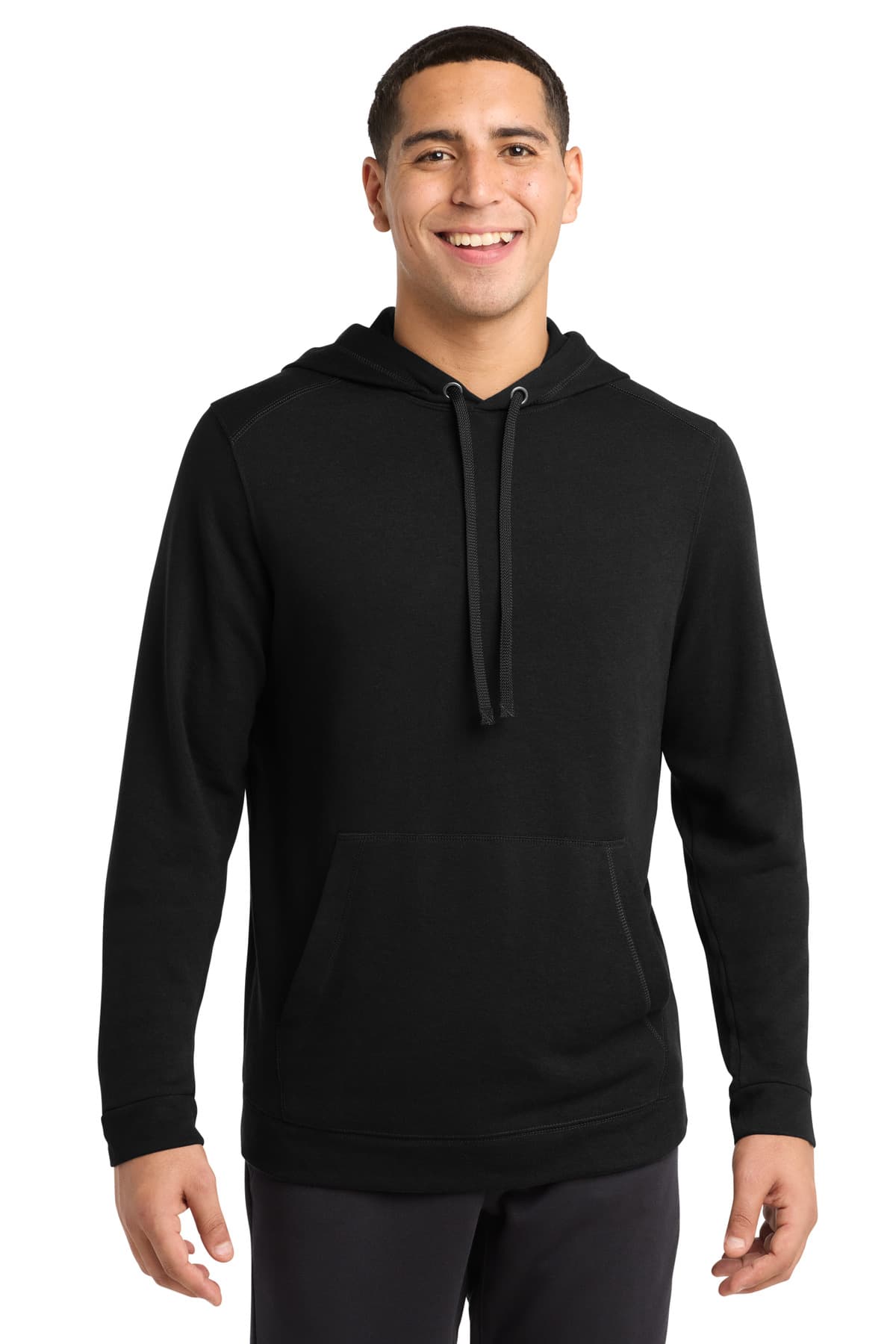 Sport-Tek PosiCharge Tri-Blend Wicking Fleece Hooded Pullover. ST296 Black Triad Solid front